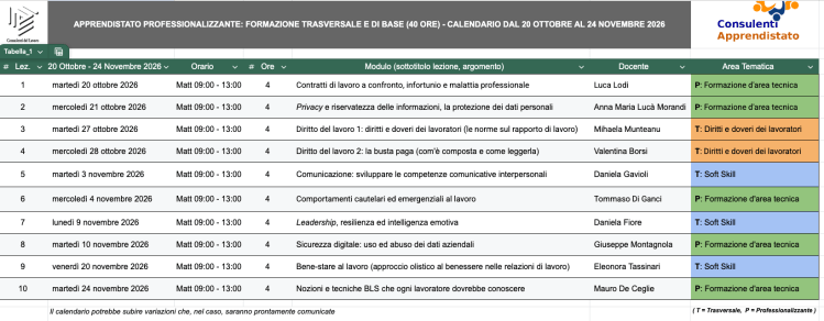 Calendario Ottobre-Novembre 2026